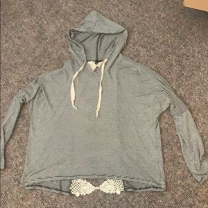 Striped hoodie with cut out crochet back